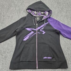 Ski Doo Full Zip Hoodie Womens Large Black Purple Camo Hood Snowmobile Spor
